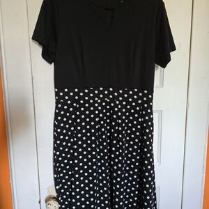 Elegant Black and White Polka Dot Midi Dress